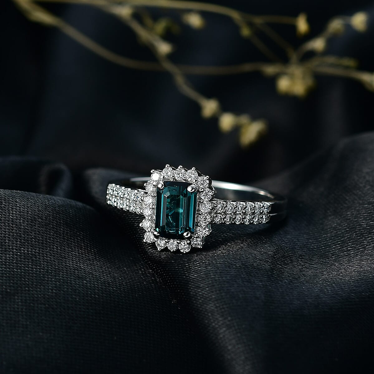 Certified & Appraised Rhapsody AAAA Monte Belo Indicolite and Diamond E-F VS 1.54 ctw Ring in 950 Platinum (Size 7.0) 5.55 Grams image number 1