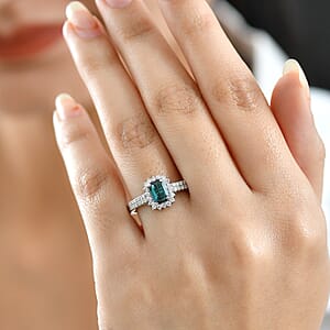 Certified & Appraised Rhapsody AAAA Monte Belo Indicolite and Diamond E-F VS 1.54 ctw Ring in 950 Platinum (Size 7.0) 5.55 Grams