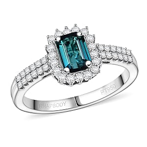Certified & Appraised Rhapsody AAAA Monte Belo Indicolite and Diamond E-F VS 1.54 ctw Ring in 950 Platinum (Size 9.0) 5.55 Grams