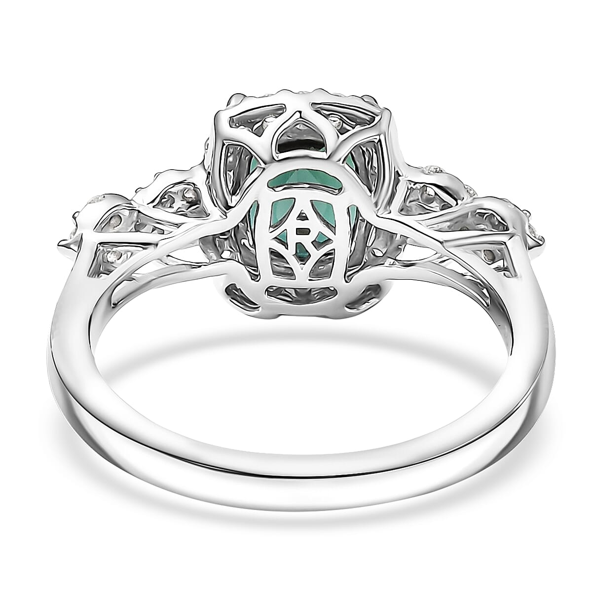 Certified & Appraised Rhapsody AAAA Monte Belo Indicolite and Diamond E-F VS 2.15 ctw Ring in 950 Platinum (Size 10.0) 6.35 Grams image number 4