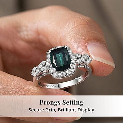 Certified & Appraised Rhapsody AAAA Monte Belo Indicolite and Diamond E-F VS 2.15 ctw Ring in 950 Platinum (Size  10.0) 6.35 Grams