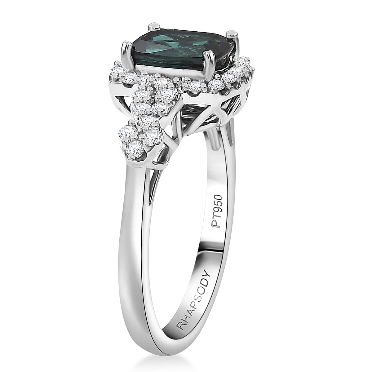 Certified & Appraised Rhapsody AAAA Monte Belo Indicolite and Diamond E-F VS 2.15 ctw Ring in 950 Platinum (Size  6.0)  6.35 Grams image number 3