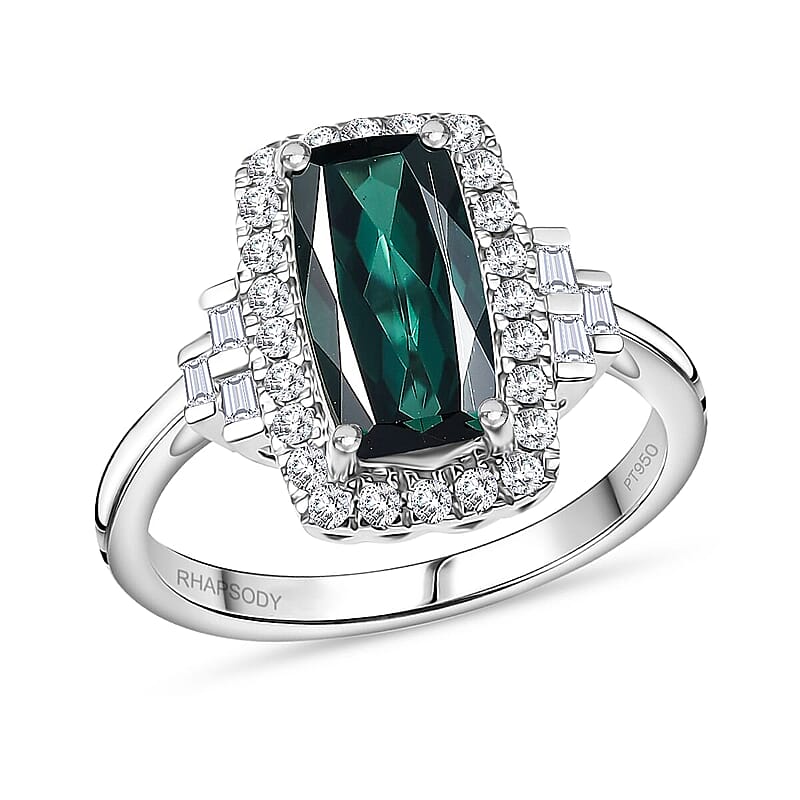 Certified & Appraised Rhapsody AAAA Monte Belo Indicolite and Diamond E-F VS 1.67 ctw Ring in 950 Platinum (Size 6.0) 6.43 Grams