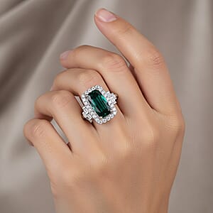 Certified & Appraised Rhapsody AAAA Monte Belo Indicolite and Diamond E-F VS 1.67 ctw Ring in 950 Platinum (Size 6.0) 6.43 Grams