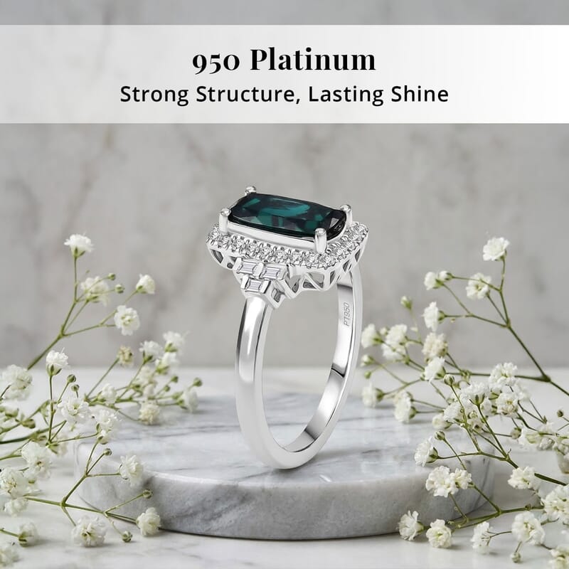 Certified & Appraised Rhapsody AAAA Monte Belo Indicolite and Diamond E-F VS 1.67 ctw Ring in 950 Platinum (Size 6.0) 6.43 Grams