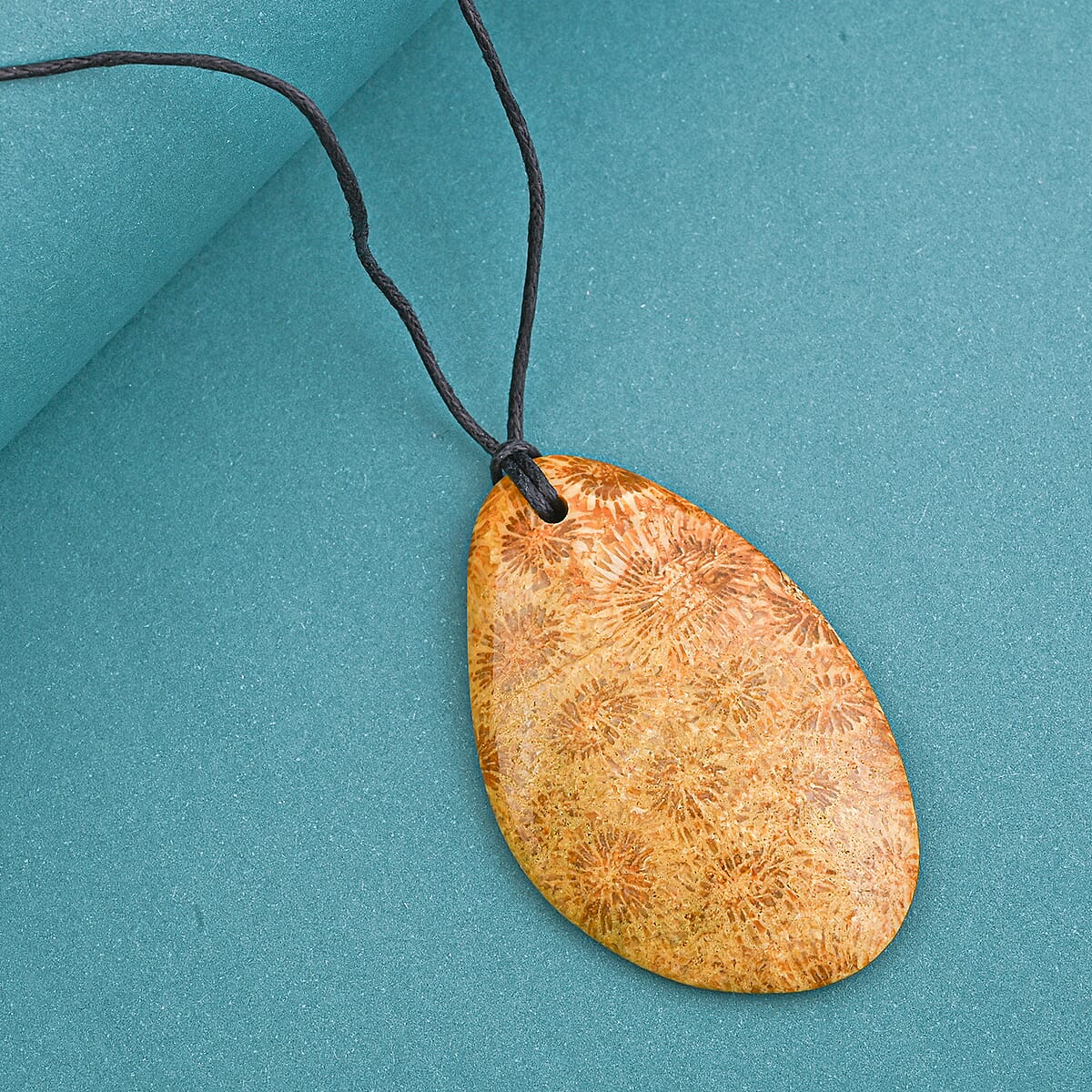 Freeform Hand Polished Coral Fossil Jasper 64.00 ctw with Adjustable Black Cord Necklace image number 1