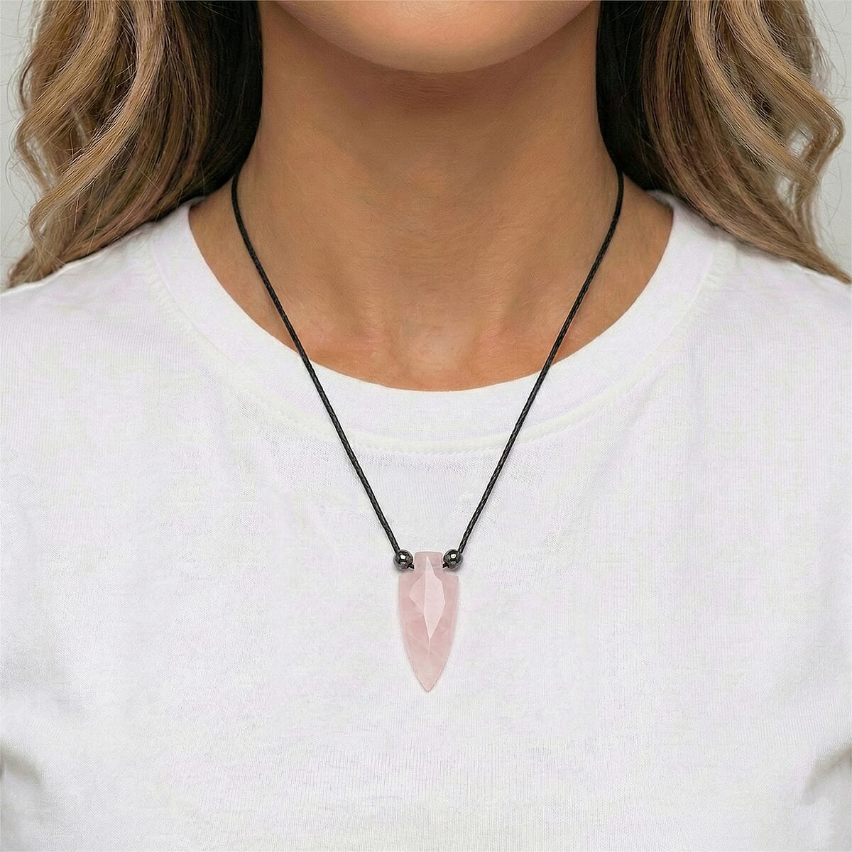 Arrowhead Rose Quartz and Lava Stone 52.00 ctw Adjustable Black Cord Necklace (14 Inches) image number 2