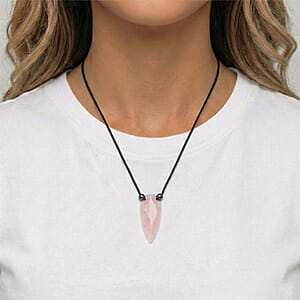 Arrowhead Rose Quartz and Lava Stone 52.00 ctw Adjustable Black Cord Necklace (14 Inches)