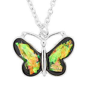 Opal 12.00 ctw Butterfly Necklace in Silvertone 16-18 Inches