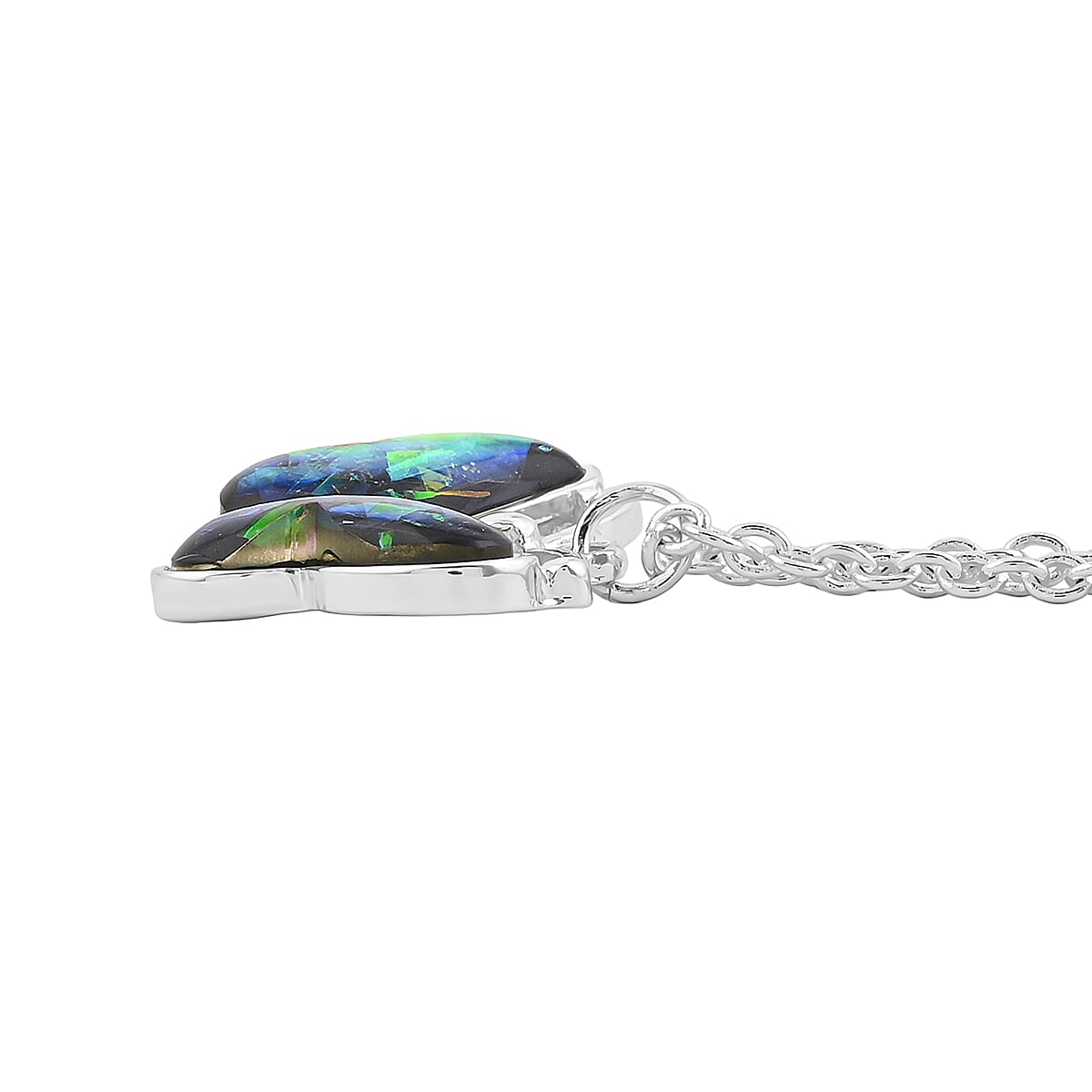 Opal 12.00 ctw Butterfly Necklace in Silvertone 16-18 Inches image number 3