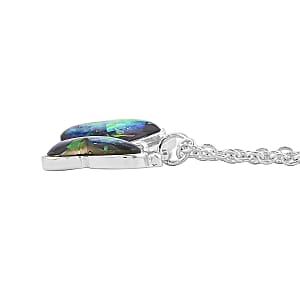 Opal 12.00 ctw Butterfly Necklace in Silvertone 16-18 Inches