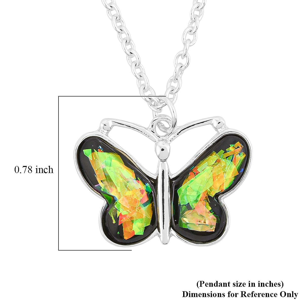 Opal 12.00 ctw Butterfly Necklace in Silvertone 16-18 Inches image number 5
