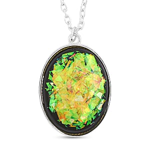 Oval Opal 12.00 ctw Flakes Necklace in Silvertone 16-18 Inches