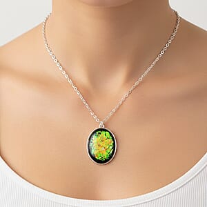 Oval Opal 12.00 ctw Flakes Necklace in Silvertone 16-18 Inches