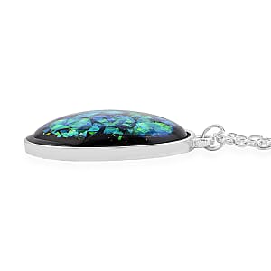 Oval Opal 12.00 ctw Flakes Necklace in Silvertone 16-18 Inches