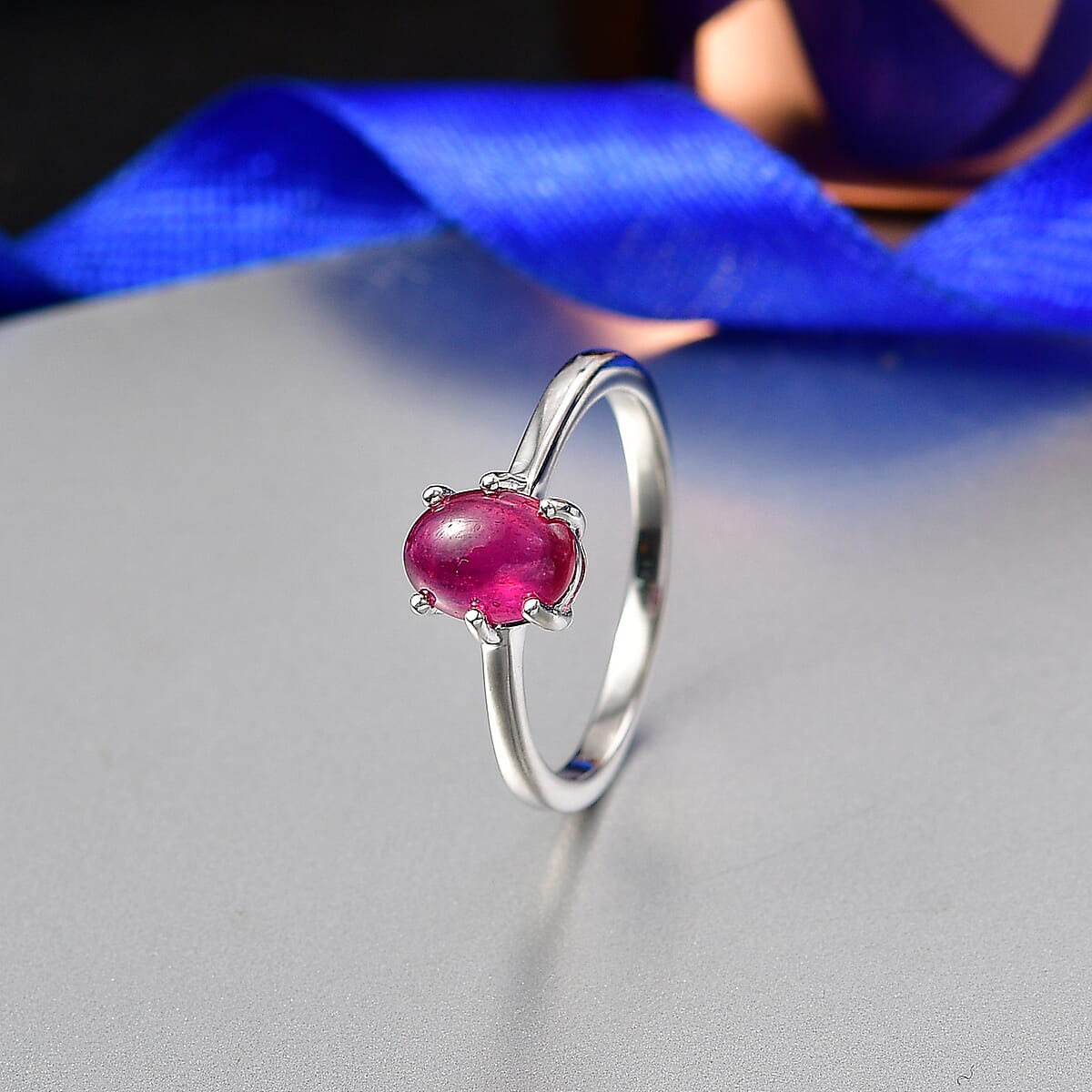 D'Joy African Ruby (FF) 1.85 ctw Solitaire Ring in Rhodium Over Sterling Silver (Size 18.0) image number 1