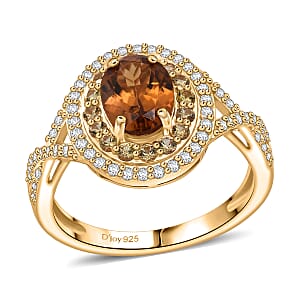 D'Joy Premium Golden Turkizite and Multi Gemstone 2.20 ctw Radiant Halo Ring in 18K Vermeil Yellow Gold Over Sterling Silver (Size 6.0)