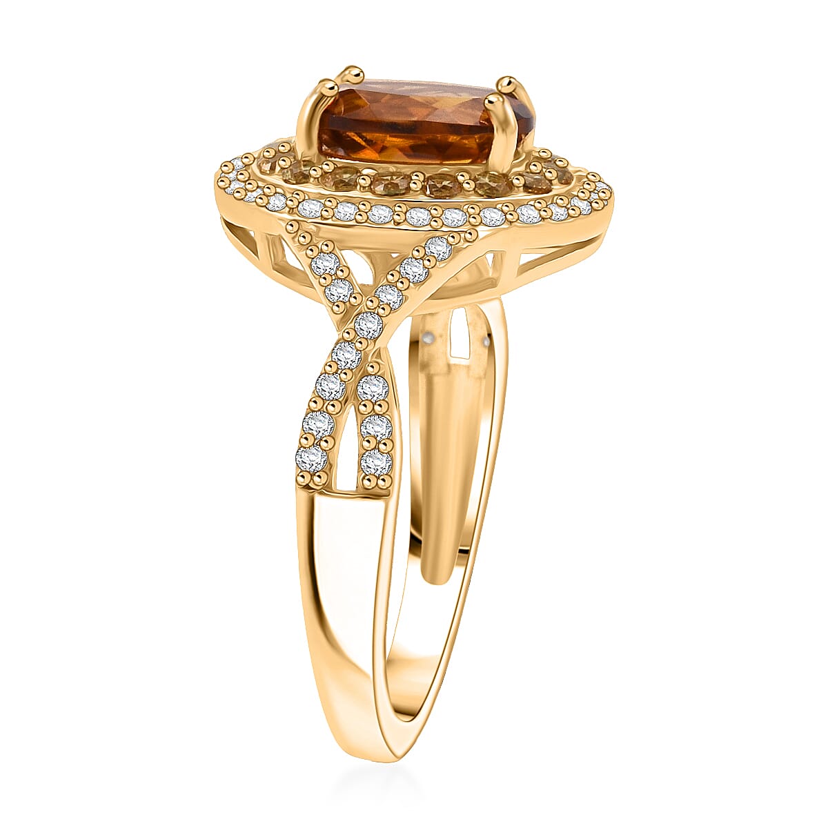 D'Joy Premium Golden Turkizite and Multi Gemstone 2.20 ctw Radiant Halo Ring in 18K Vermeil Yellow Gold Over Sterling Silver (Size 6.0)