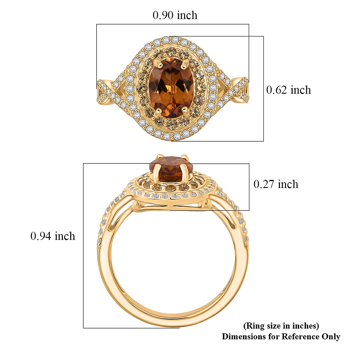 D'Joy Premium Golden Turkizite and Multi Gemstone 2.20 ctw Radiant Halo Ring in 18K Vermeil Yellow Gold Over Sterling Silver (Size 6.0)
