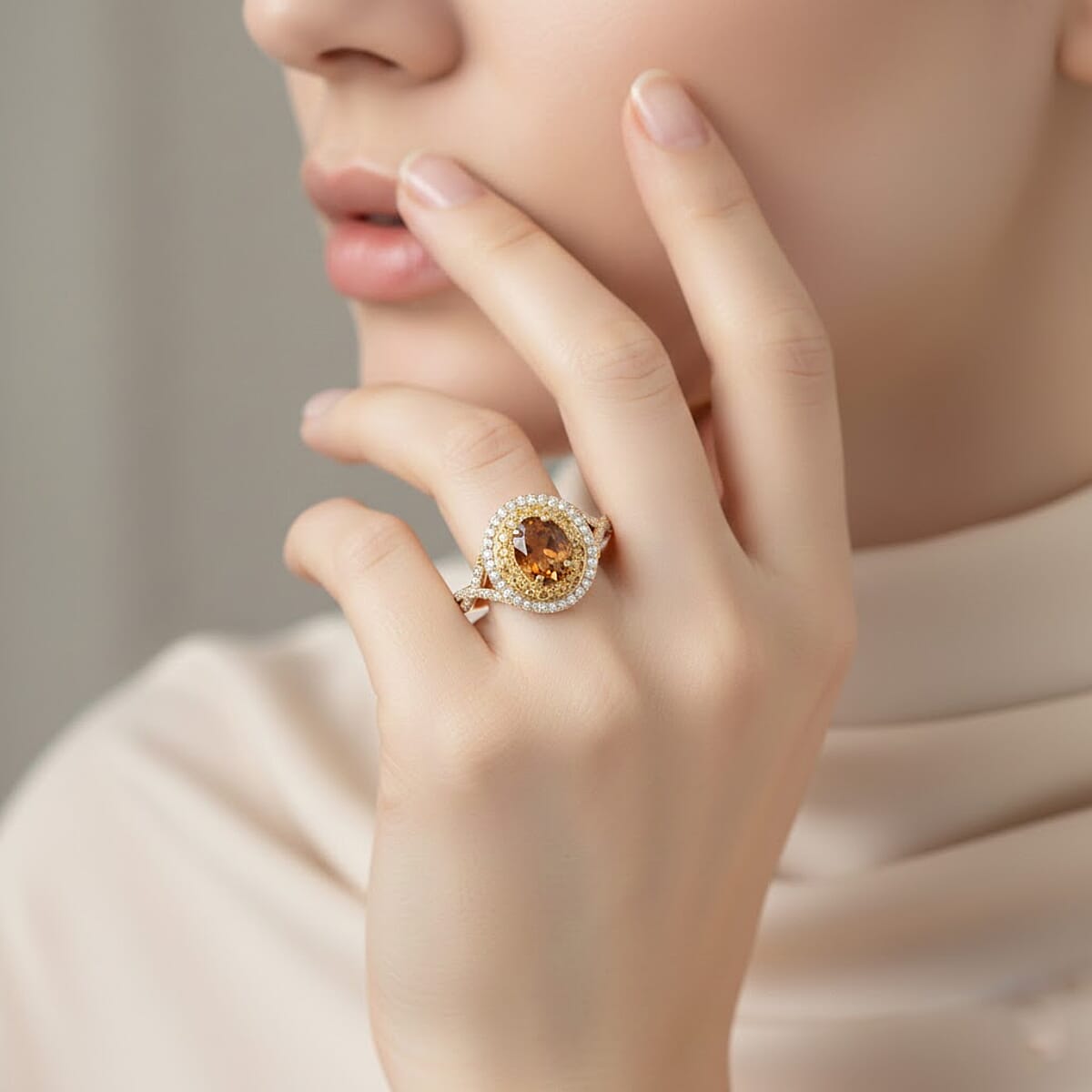 D'Joy Premium Golden Turkizite and Multi Gemstone 2.20 ctw Radiant Halo Ring in 18K Vermeil Yellow Gold Over Sterling Silver (Size 7.0) image number 2