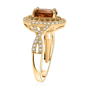 D'Joy Premium Golden Turkizite and Multi Gemstone 2.20 ctw Radiant Halo Ring in 18K Vermeil Yellow Gold Over Sterling Silver (Size 7.0)