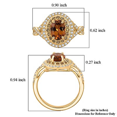 D'Joy Premium Golden Turkizite and Multi Gemstone 2.20 ctw Radiant Halo Ring in 18K Vermeil Yellow Gold Over Sterling Silver (Size 7.0)