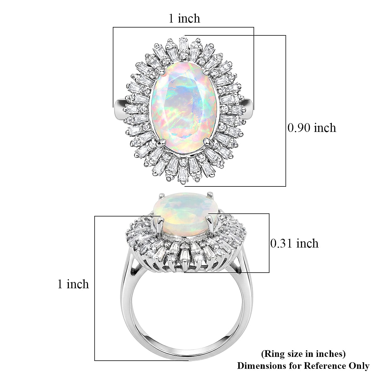 D'Joy Premium Ethiopian Welo Opal and Moissanite 4.90 ctw Moonlit Radiance Ring in Rhodium Over Sterling Silver (Size 10.0) image number 5