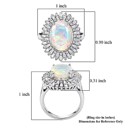 D'Joy Premium Ethiopian Welo Opal and Moissanite 4.90 ctw Moonlit Radiance Ring in Rhodium Over Sterling Silver (Size 10.0)