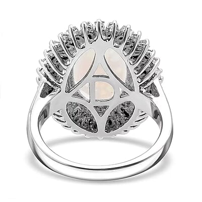 D'Joy Premium Ethiopian Welo Opal and Moissanite 4.90 ctw Moonlit Radiance Ring in Rhodium Over Sterling Silver (Size 10.0)