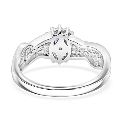 D'Joy AAA Tanzanite and White Zircon 1.00 ctw Grace Halo Ring in Rhodium Over Sterling Silver (Size 5.0)