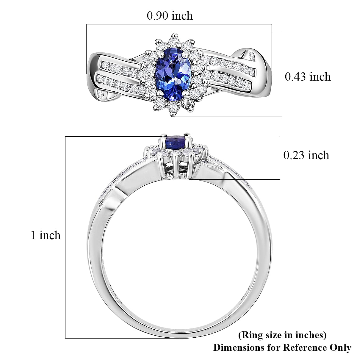 D'Joy AAA Tanzanite and White Zircon 1.00 ctw Grace Halo Ring in Rhodium Over Sterling Silver (Size 5.0)