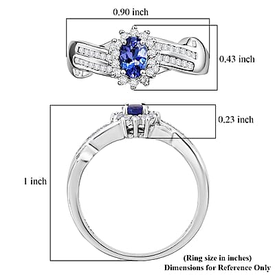 D'Joy AAA Tanzanite and White Zircon 1.00 ctw Grace Halo Ring in Rhodium Over Sterling Silver (Size 5.0)