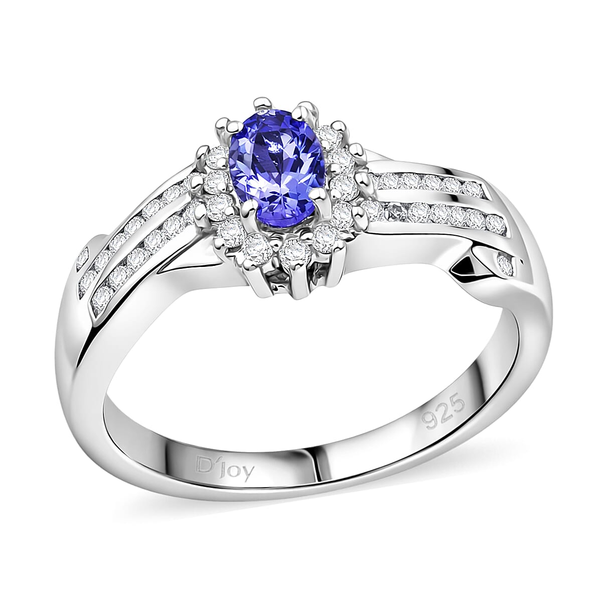 D'Joy AAA Tanzanite and White Zircon 1.00 ctw Grace Halo Ring in Rhodium Over Sterling Silver (Size 6.0) image number 0