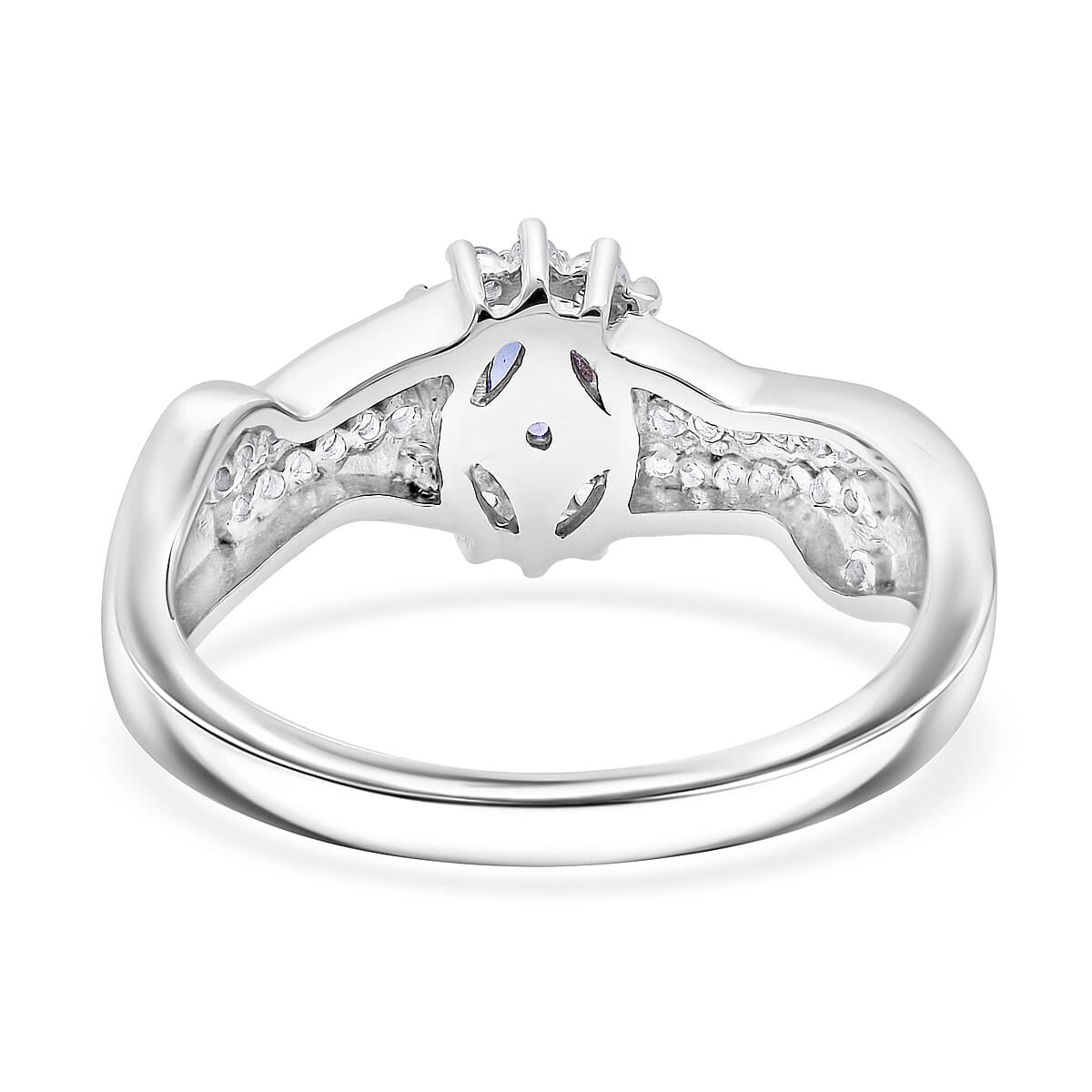 D'Joy AAA Tanzanite and White Zircon 1.00 ctw Grace Halo Ring in Rhodium Over Sterling Silver (Size 9.0) image number 4