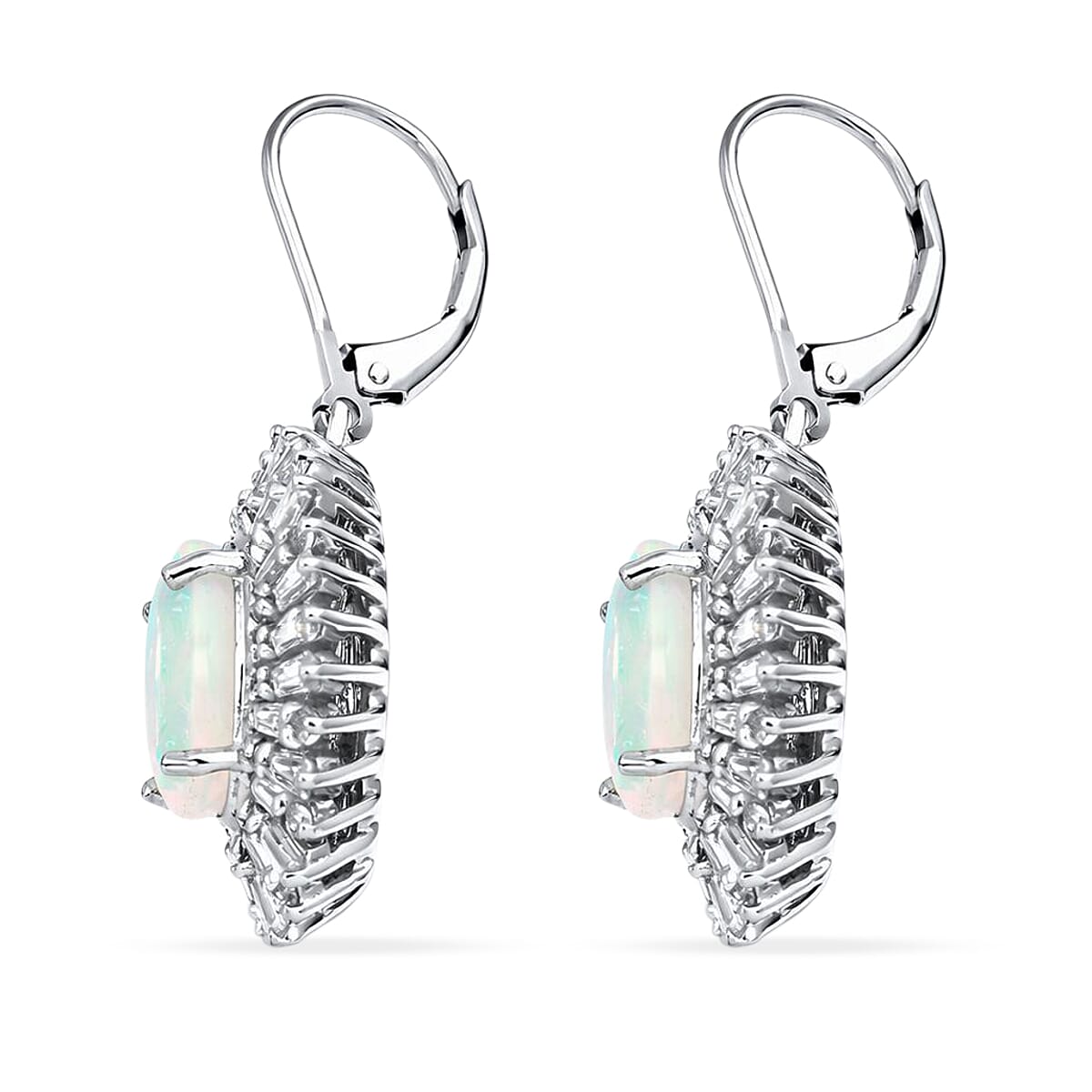 D'Joy Premium Ethiopian Welo Opal and Moissanite 6.70 ctw Moonlit Radiance Earrings in Rhodium Over Sterling Silver image number 3