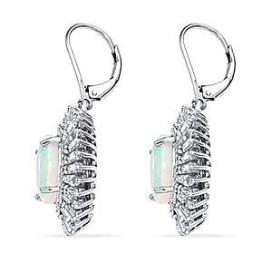D'Joy Premium Ethiopian Welo Opal and Moissanite 6.70 ctw Moonlit Radiance Earrings in Rhodium Over Sterling Silver