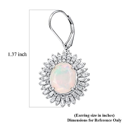 D'Joy Premium Ethiopian Welo Opal and Moissanite 6.70 ctw Moonlit Radiance Earrings in Rhodium Over Sterling Silver