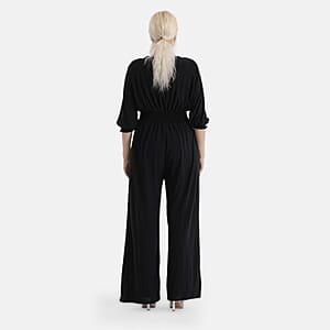 La Marey Black Smocked Waist Jumpsuit with 3/4 Length Sleeve - One Size Missy