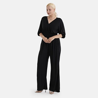 La Marey Black Smocked Waist Jumpsuit with 3/4 Length Sleeve - One Size Missy
