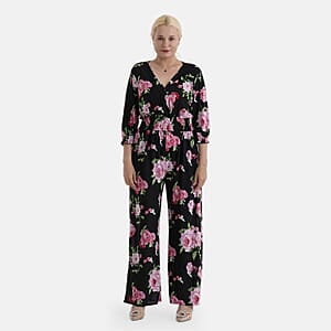 La Marey Pink Smocked Waist Jumpsuit with 3/4 Length Sleeve - One Size Plus