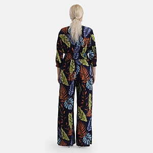 La Marey Blue Smocked Waist Jumpsuit with 3/4 Length Sleeve - One Size Plus