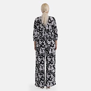 La Marey Black Smocked Waist Jumpsuit with 3/4 Length Sleeve - One Size Plus