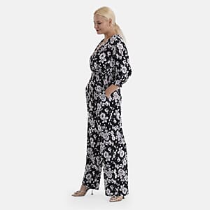 La Marey Black Smocked Waist Jumpsuit with 3/4 Length Sleeve - One Size Plus