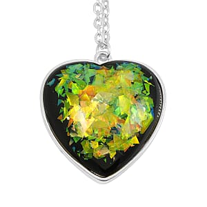 Heart Opal Flakes 18.00 ctw Necklace in Silvertone 16-18 Inches