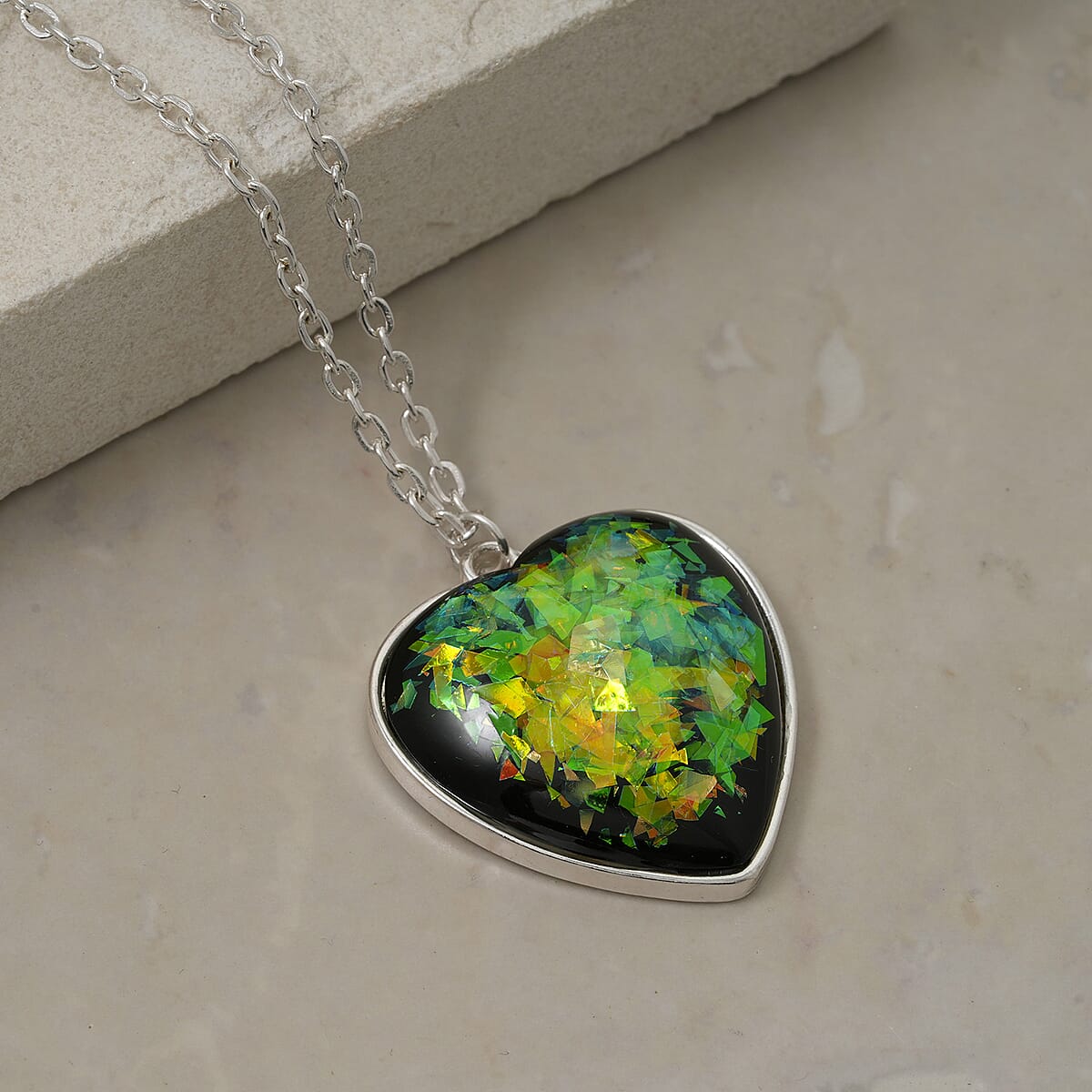 Heart Opal Flakes 18.00 ctw Necklace in Silvertone 16-18 Inches image number 1