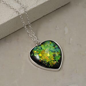 Heart Opal Flakes 18.00 ctw Necklace in Silvertone 16-18 Inches