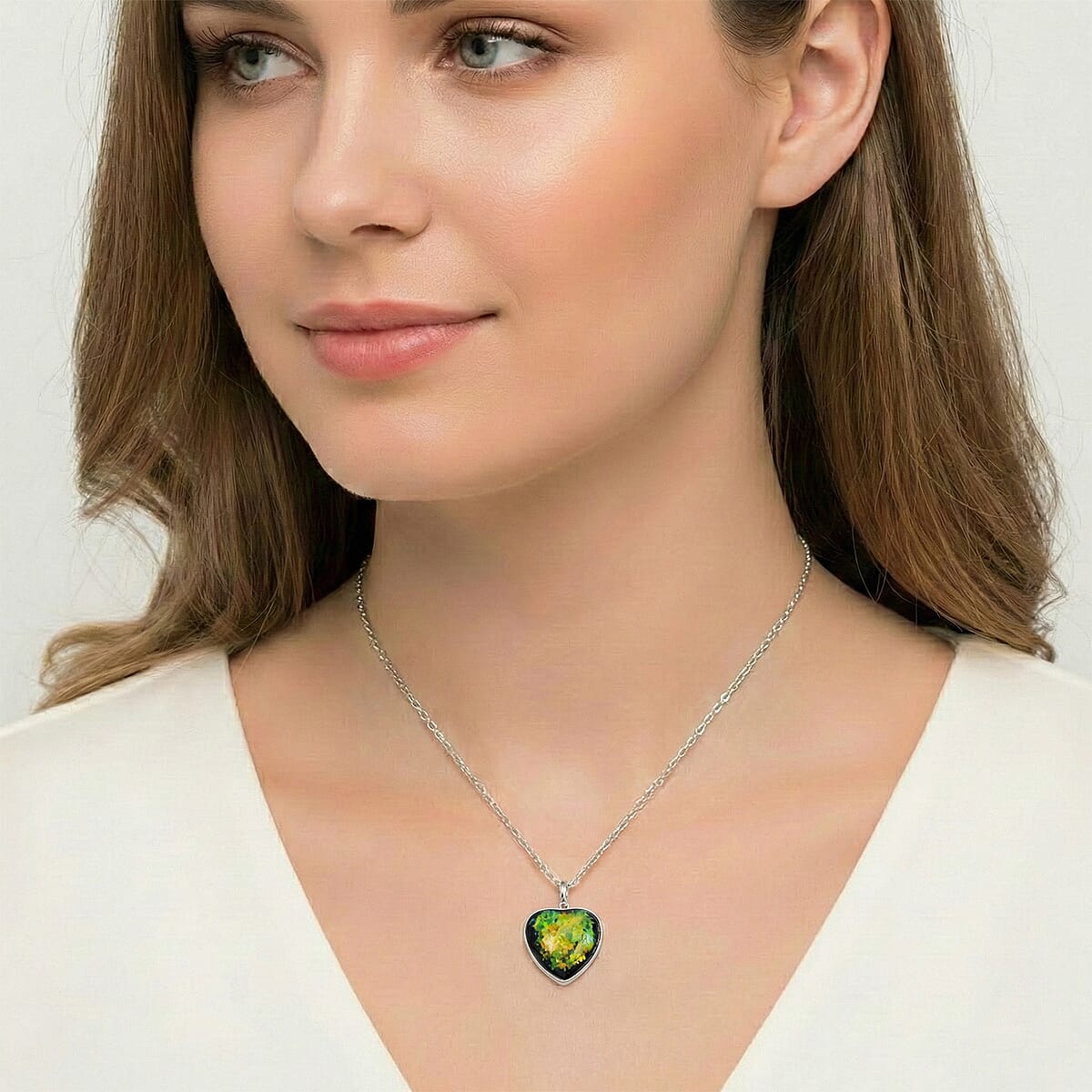 Heart Opal Flakes 18.00 ctw Necklace in Silvertone 16-18 Inches image number 2