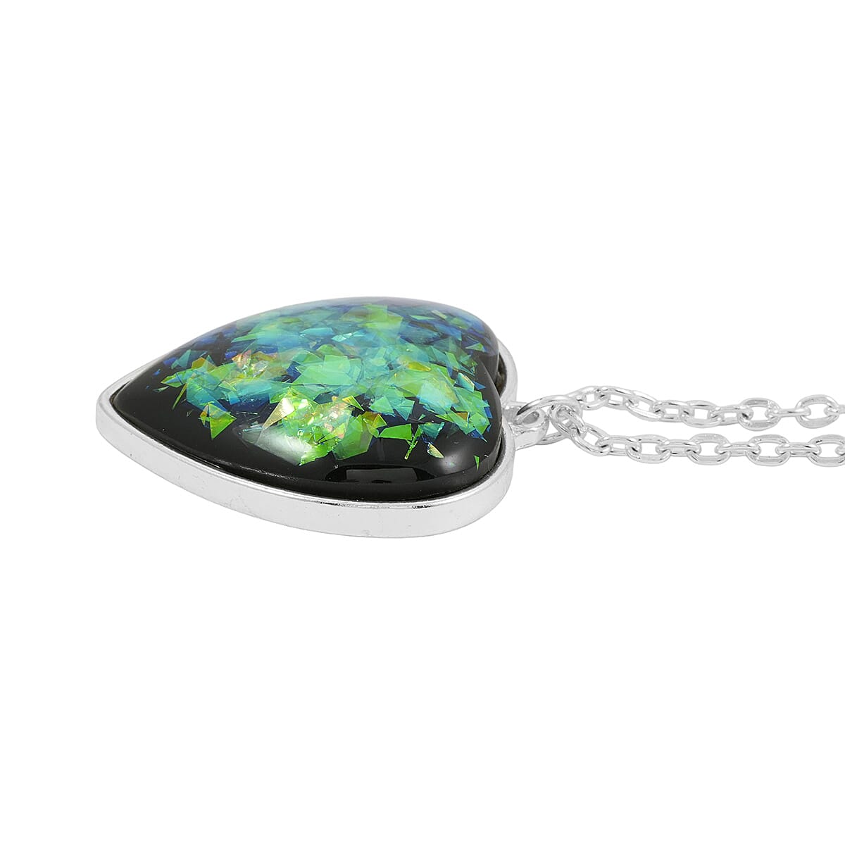 Heart Opal Flakes 18.00 ctw Necklace in Silvertone 16-18 Inches image number 3