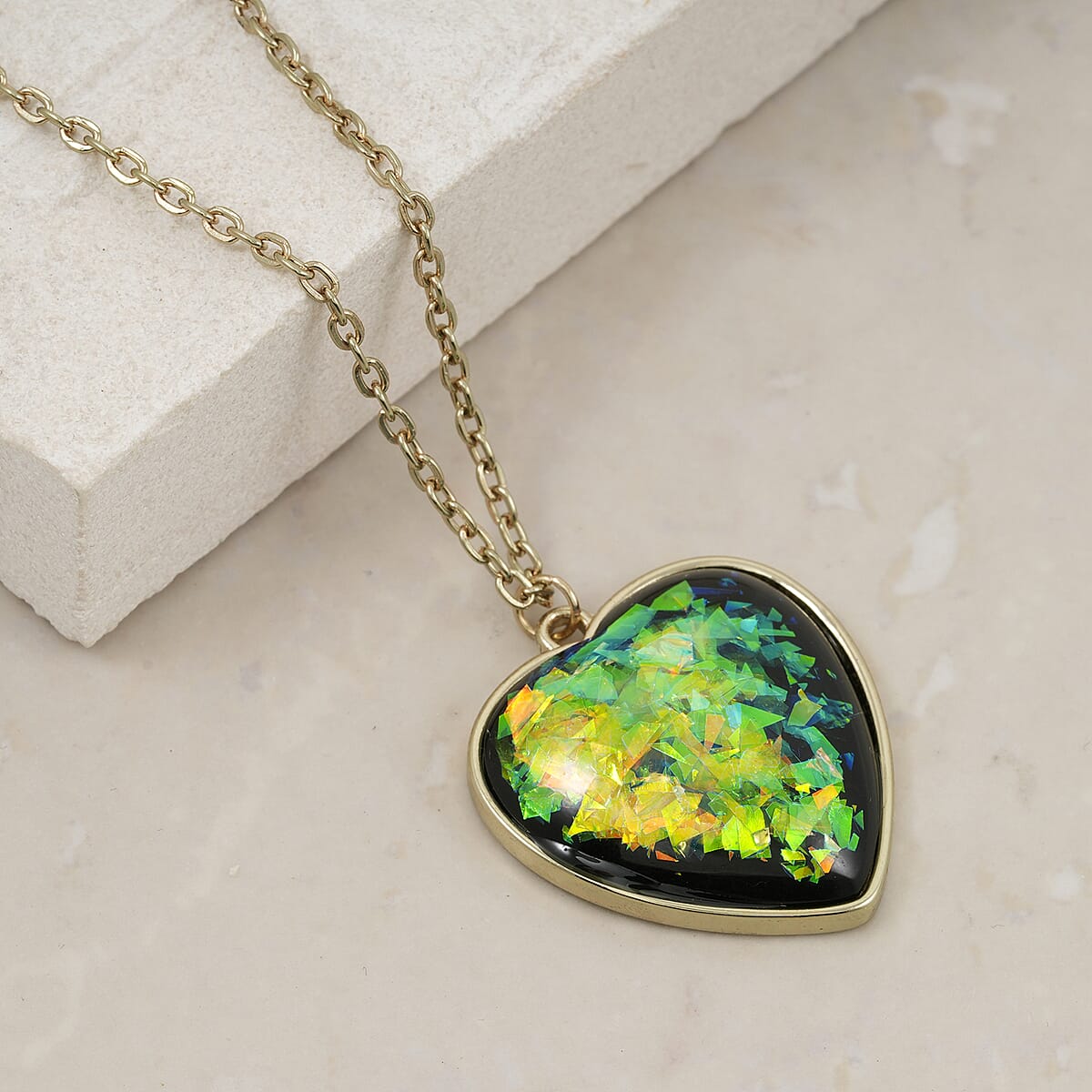 Heart Opal Flakes 18.00 ctw Necklace in Goldtone 16-18 Inches image number 1