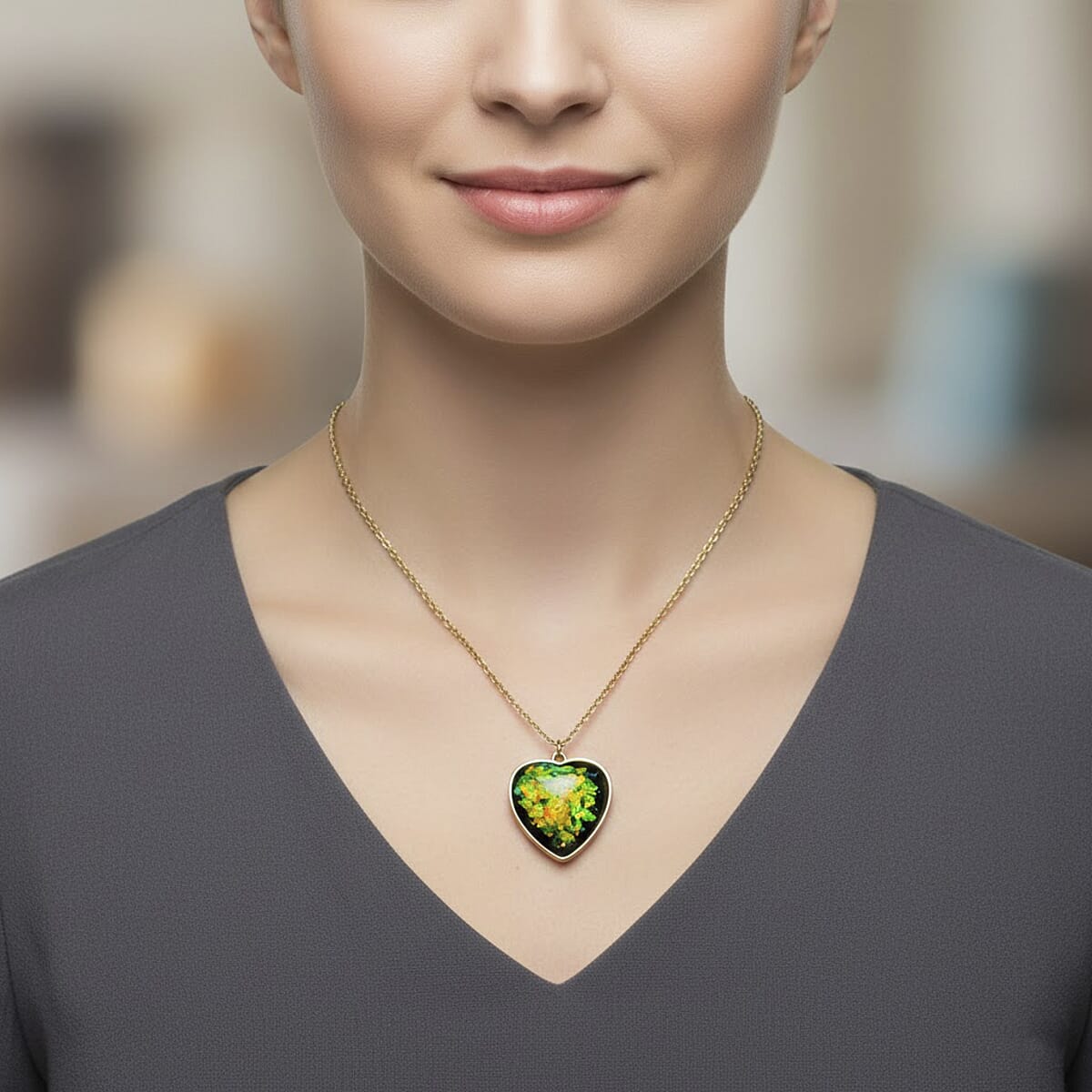 Heart Opal Flakes 18.00 ctw Necklace in Goldtone 16-18 Inches image number 2